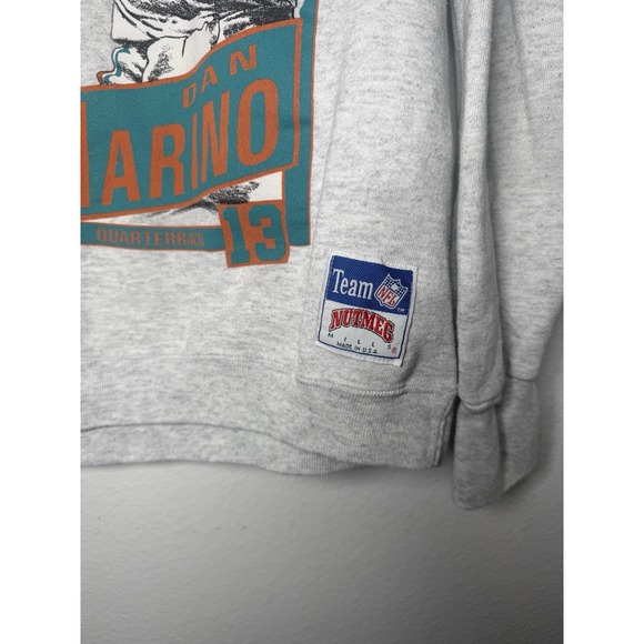 Vintage 90's Dan Marino Miami Dolphins Nutmeg Crewneck 1991 RARE Sz L NFL - Picture 3 of 9